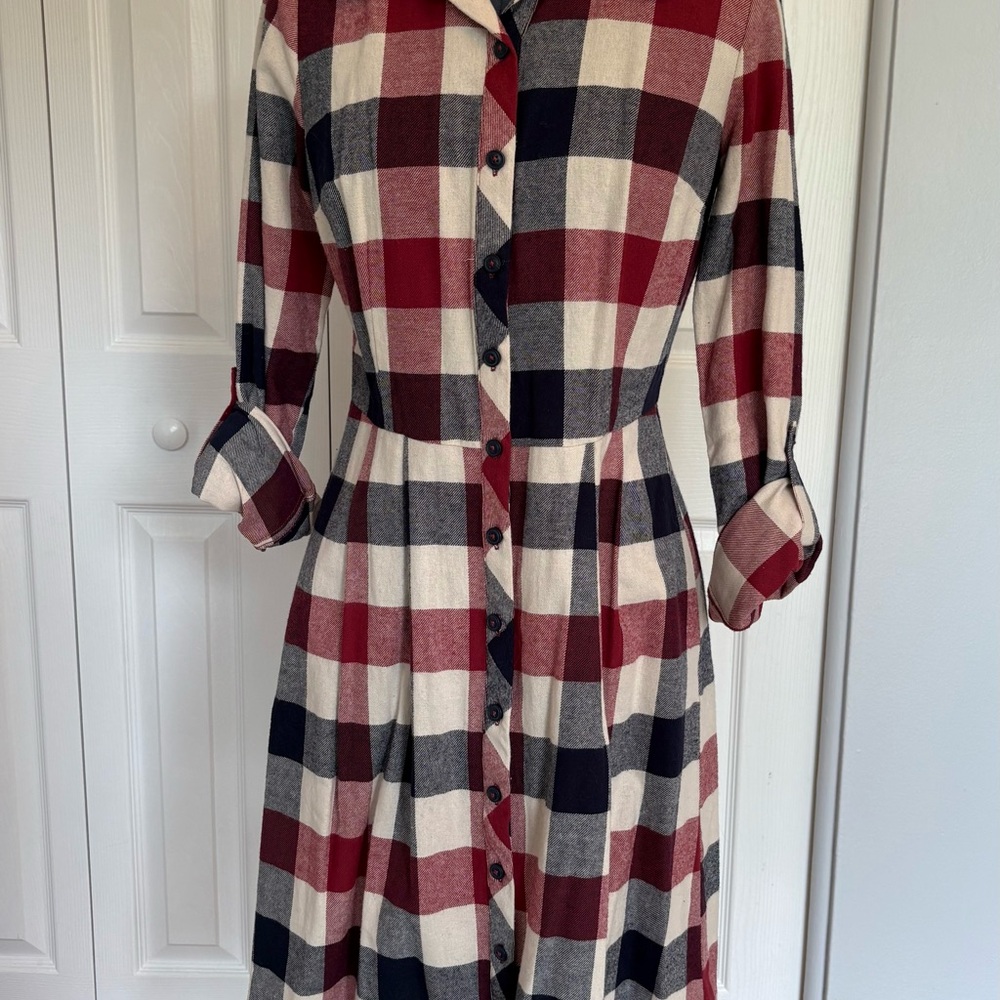 Modcloth Red and Black Buttoned Peplum Dress